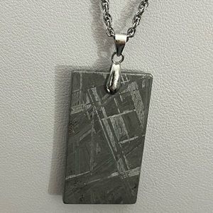 Natural Muonionalusta Meteorite Free Size Rectangular Silver Pendant 925 Unisex